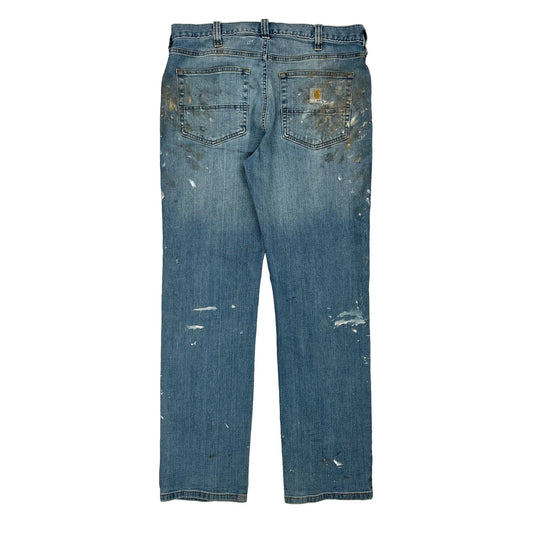 Paint Splattered Carhartt Jeans - 34W 32L Blue Cotton Blend