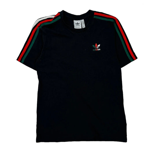 Vintage Adidas Striped T-Shirt - Small Green Cotton