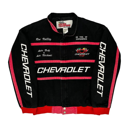 Vintage Chevrolet Racing Champions Apparel Graphic Bomber Jacket - Small Black Cotton