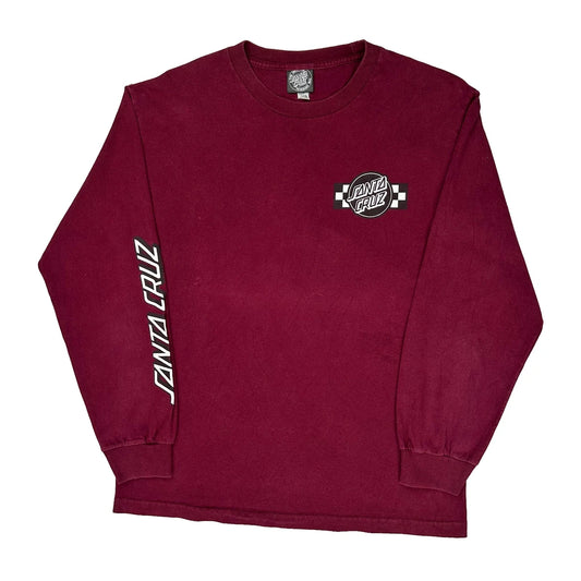 Vintage Skateboards Santa Cruz Long Sleeve T-Shirt - Medium Burgundy Cotton