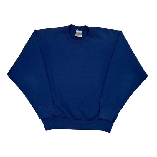 90S Blank Fruit Of The Loom Sweatshirt - Large Blue Cotton Blend