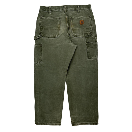 Vintage Carhartt B136 Mos Double Knee Carpenter Trousers - 32W 29L Green Cotton