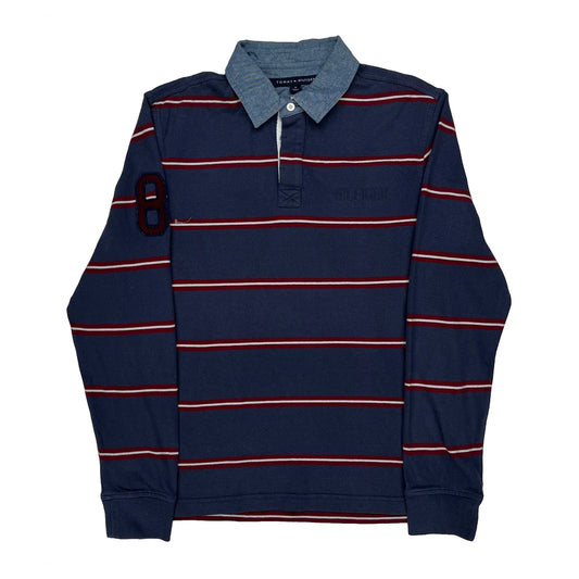 Tommy Hilfiger Striped Polo Shirt - Medium Blue Cotton