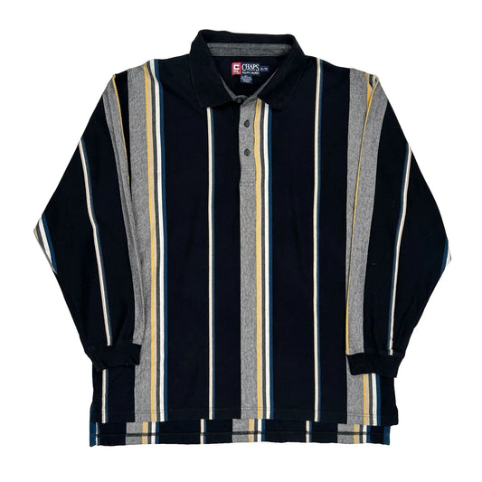 Chaps Ralph Lauren Striped Long Sleeve Polo Shirt - XL Black Cotton
