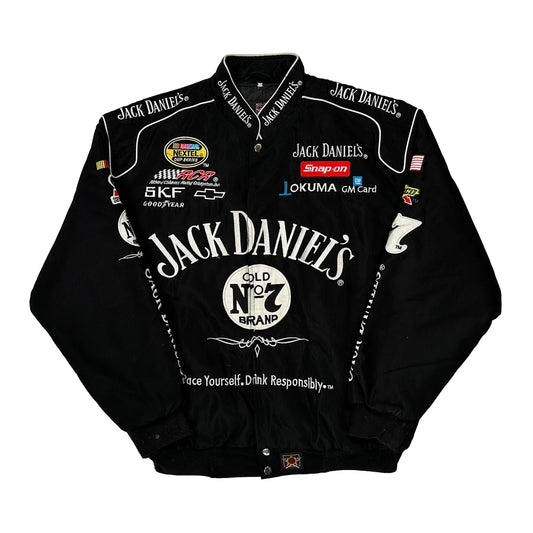 Vintage Jack Daniel'S Jh Designs Nascar Bomber Jacket - Large Black Polyester