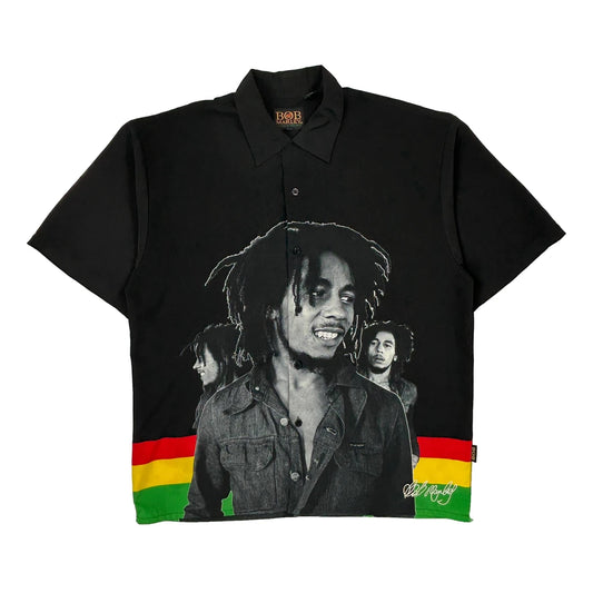 Vintage Bob Marley Dragonfly Graphic Short Sleeve Shirt - 2XL Black Polyester
