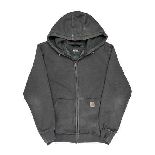 Faded Carhartt Full Zip Hoodie - Medium Grey Cotton Blend