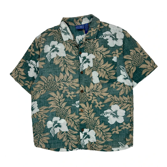 Ocean Pacific Floral Hawaiian Shirt - Large Green Viscose