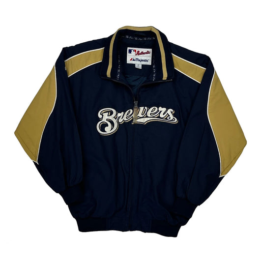 Vintage Brewers Majestic Mlb Baseball Jacket - Medium Navy Polyester