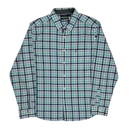 Nautica Checked Shirt - XL Blue Cotton