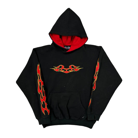 Vintage Silver Point Flame Graphic Hoodie - Large Black Cotton Blend