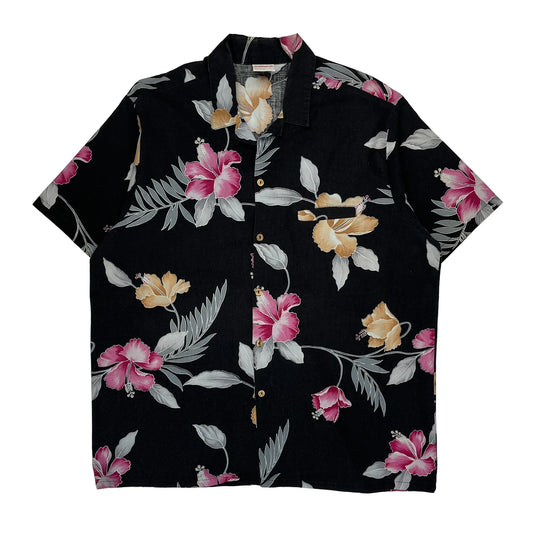 Barefoot Paradise Floral Hawaiian Shirt - XL Black Cotton