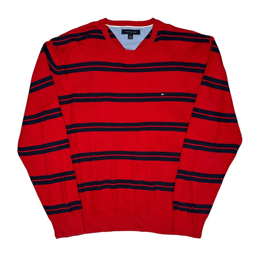 Vintage Tommy Hilfiger Striped Jumper - XL Red Cotton