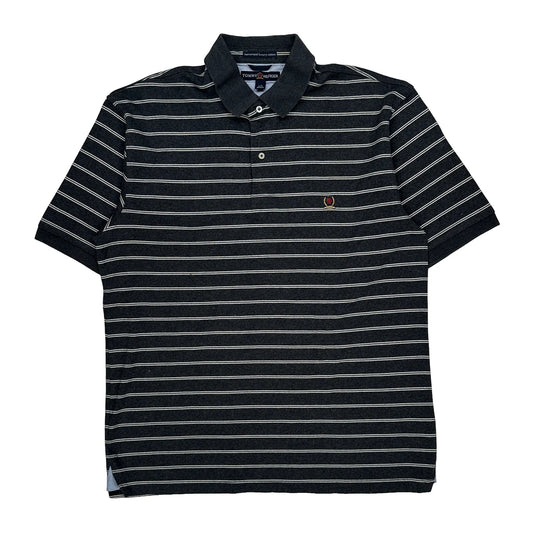Tommy Hilfiger Striped Polo Shirt - Large Black Cotton