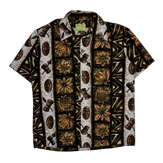60S 70S Made In Hawaii Ui Maikai Floral Hawaiian Shirt - Medium Brown Cotton