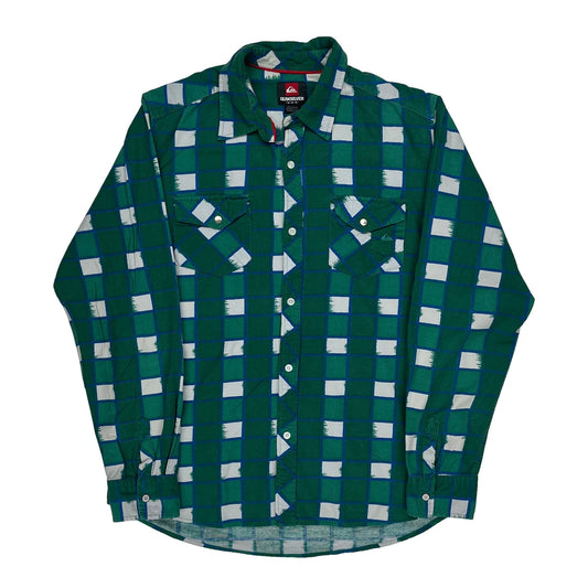 Vintage Quiksilver Checked Flannel Shirt - Medium Green Cotton