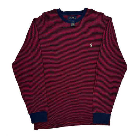 Vintage Polo By Ralph Lauren Striped Long Sleeve T-Shirt - XL Red Cotton