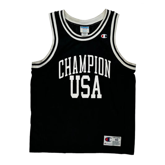 Vintage USA Champion Graphic Jersey - Medium Black Polyester