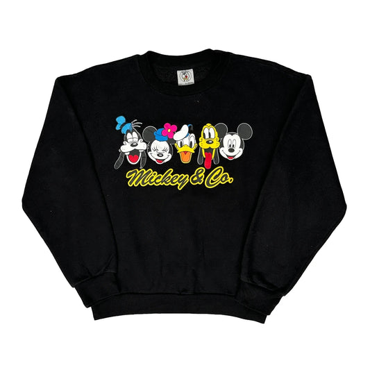 Vintage Mickey & Co. Cartoon Sweatshirt - Medium Black Cotton
