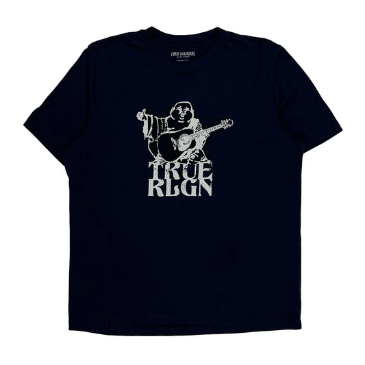 Vintage Guitar Player True Religion Graphic T-Shirt - Large Navy Cotton