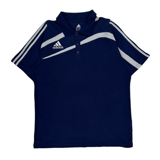 Adidas Striped Polo Shirt - Large Blue Cotton