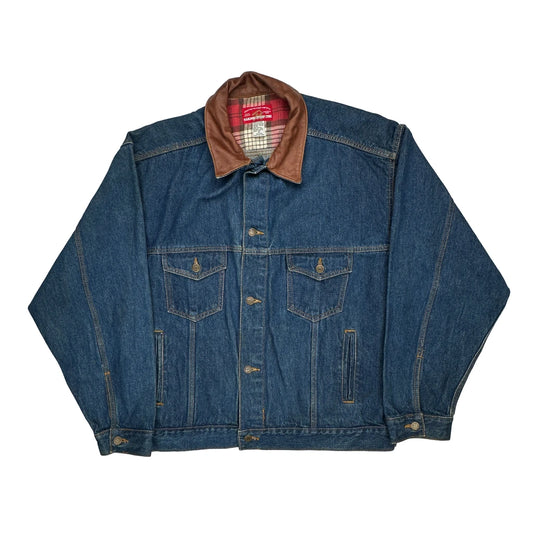 Marlboro Checked Denim Jacket - XL Brown Cotton