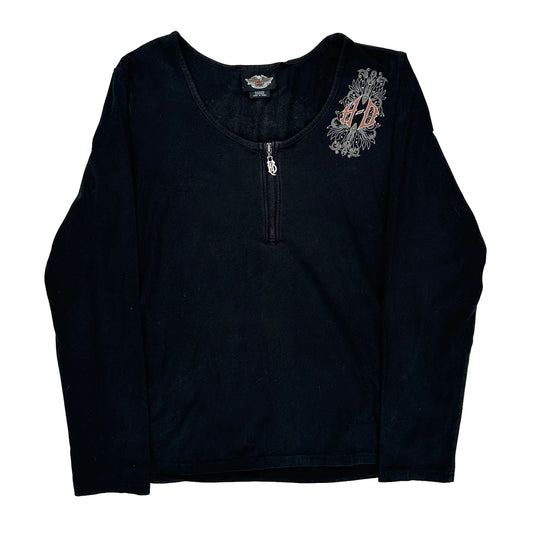 Motorcycle Harley Davidson Graphic Long Sleeve T-Shirt - Large Black Cotton