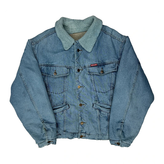80S Americanino Sherpa Lined Denim Jacket - Large Blue Denim