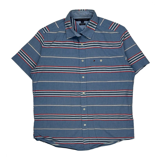 Tommy Hilfiger Striped Short Sleeve Shirt - Medium Blue Cotton