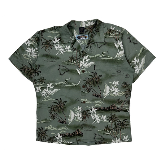 Palmwave Hawaiian Shirt - Large Green Cotton