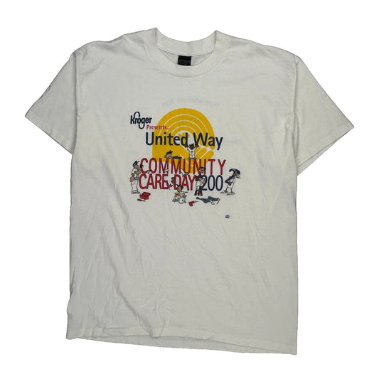 United Way Community Care Day 2000 Platinum Plus Single Stitch T-Shirt - 2XL White Cotton