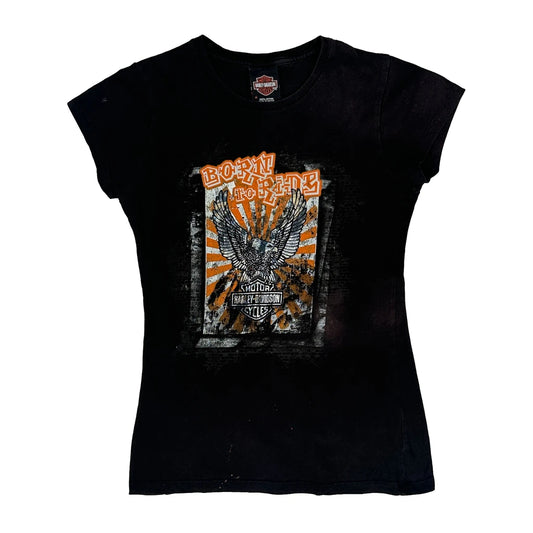 Born To Ride Harley Davidson Graphic T-Shirt - Medium Black Cotton