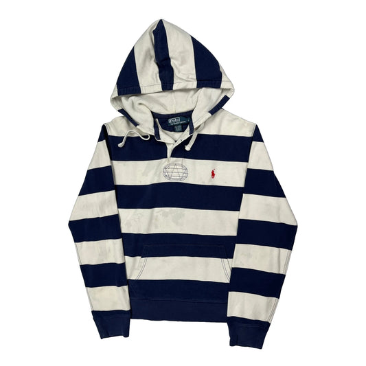 Polo By Ralph Lauren Striped Rugby Hoodie - Large Navy Acrylic
