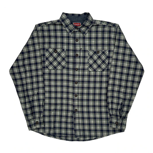 Wrangler Checked Flannel Shirt - Large Blue Cotton