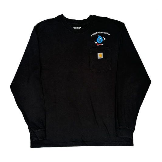 Vintage Plumbing Company Carhartt Long Sleeve T-Shirt - Large Black Cotton