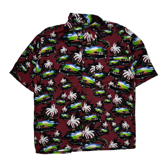 Puritan Graphic Hawaiian Shirt - Large Burgundy Viscose