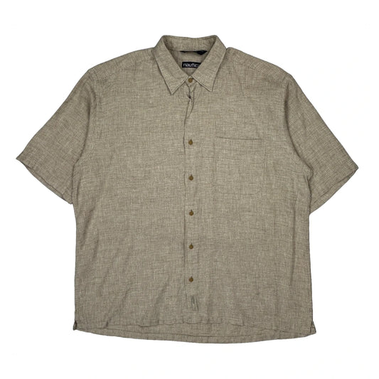 Nautica Short Sleeve Shirt - Large Beige Linen Blend