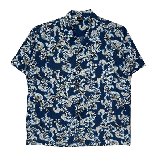 Aloha Floral Hawaiian Shirt - XL Blue Cotton
