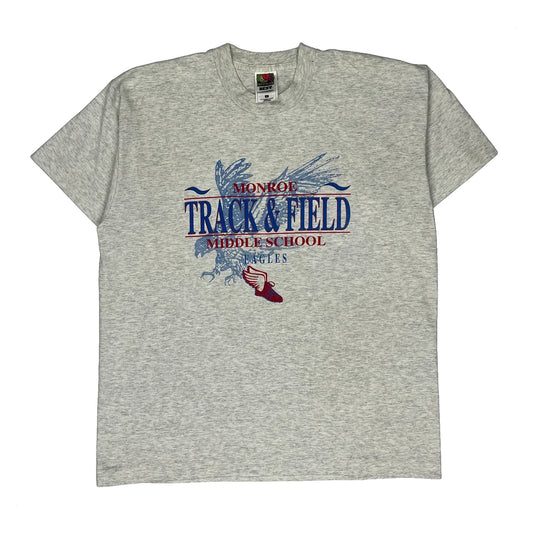 Monroe Track & Field Middle School Eagles Fruit Of The Loom Single Stitch T-Shirt - Large Grey Cotton Blend