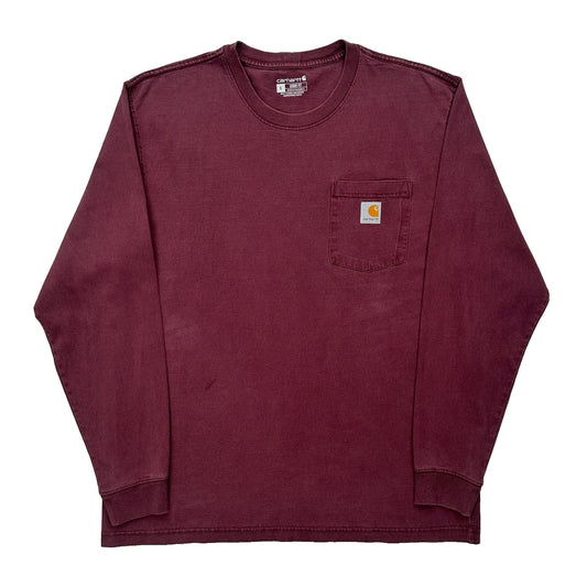 Carhartt Long Sleeve T-Shirt - Large Burgundy Cotton