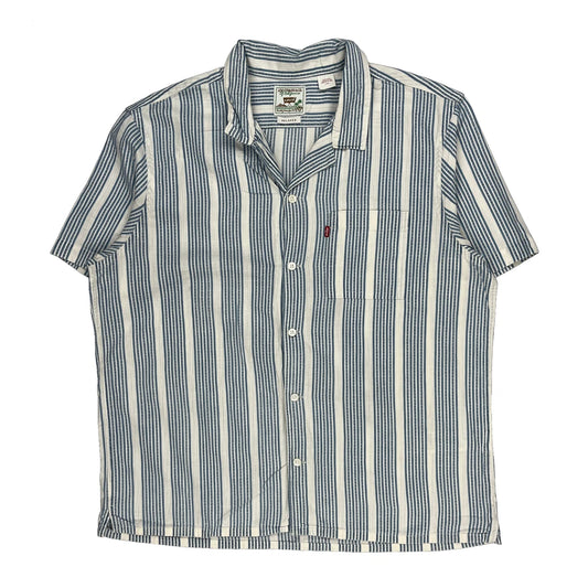 Levis Striped Short Sleeve Shirt - Large Blue Cotton