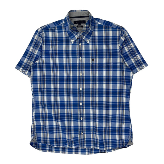 Tommy Hilfiger Checked Short Sleeve Shirt - Large Blue Cotton