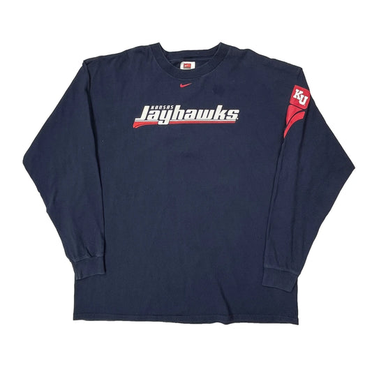 Vintage Kansas Jayhawks Nike College Long Sleeve T-Shirt - XL Navy Cotton