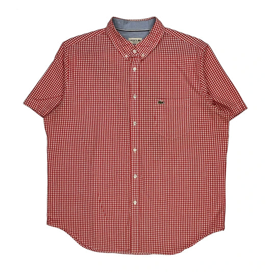 Lacoste Checked Short Sleeve Shirt - 2XL Red Cotton