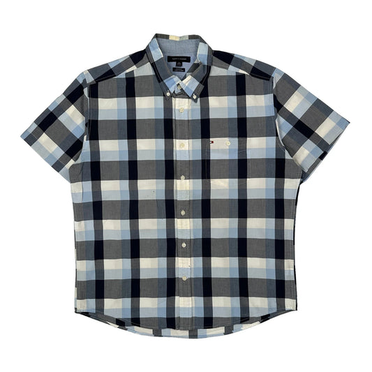Vintage Tommy Hilfiger Checked Short Sleeve Shirt - XL Blue Cotton