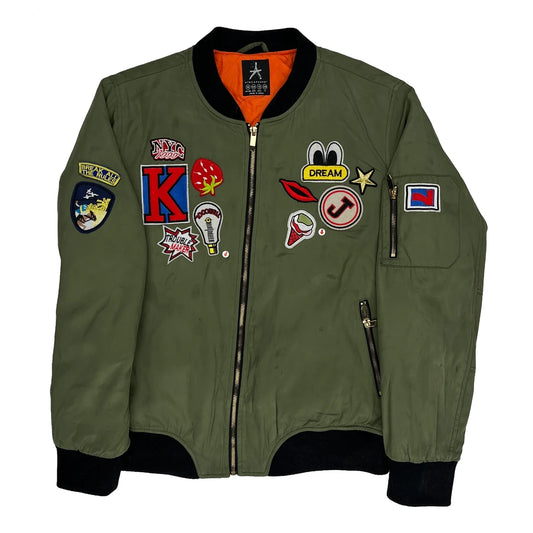 Patchwork Atmosphere Ma1 Bomber Jacket - Medium Green Polyester