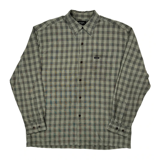 Guess Checked Shirt - Large Green Cotton