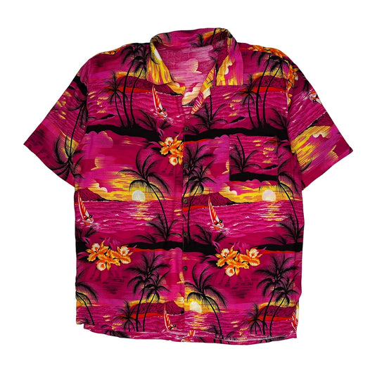 Unbranded Floral Hawaiian Shirt - Large Pink Polyester