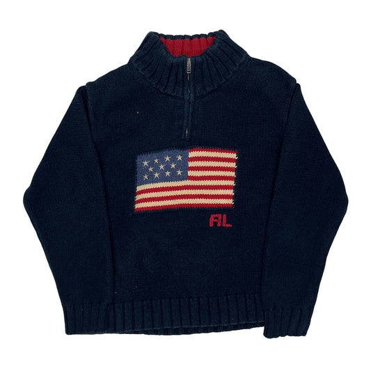 Vintage Age 6 Polo By Ralph Lauren Graphic 1/4 Zip - Small Navy Cotton