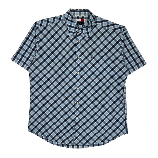 Tommy Hilfiger Checked Short Sleeve Shirt - Large Blue Cotton